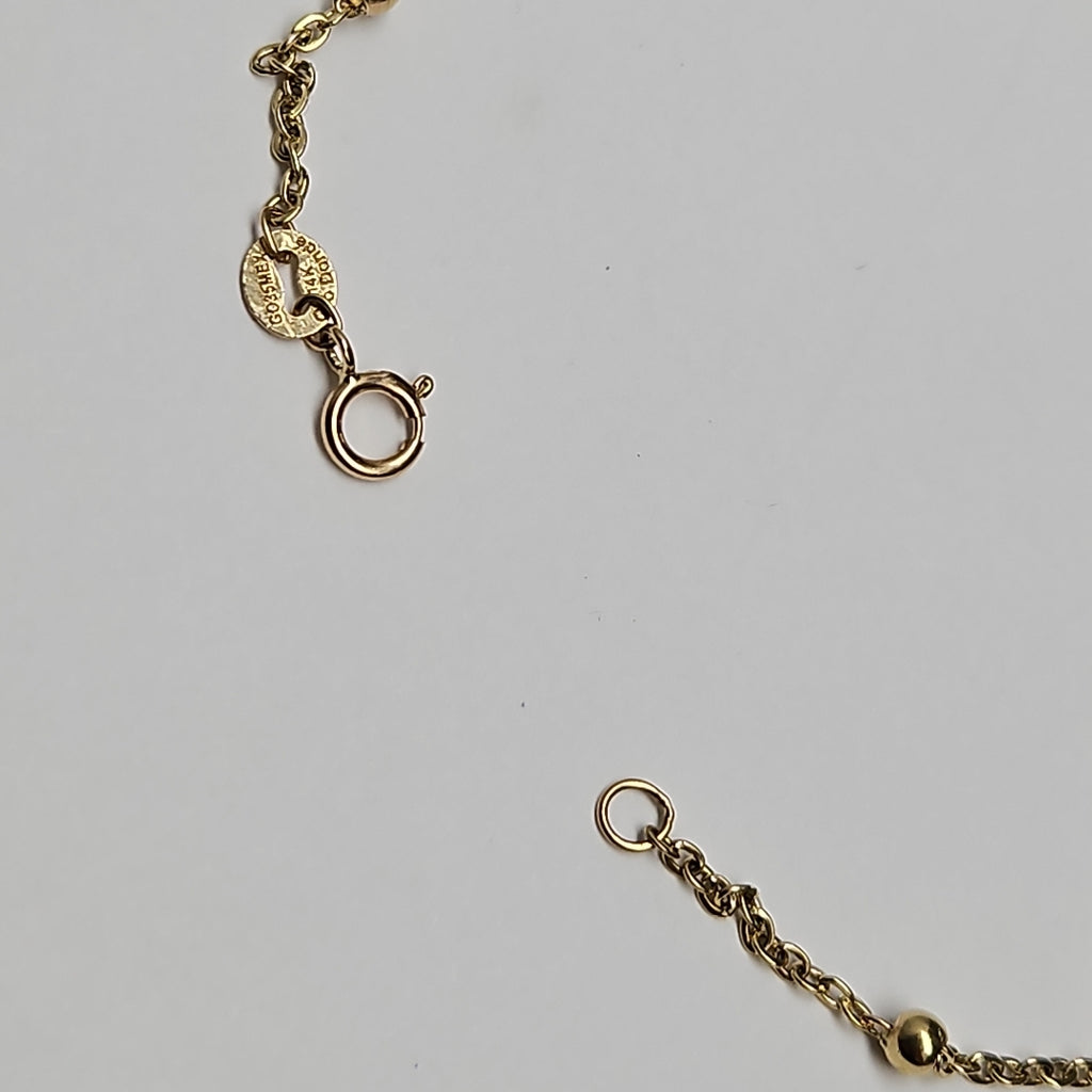 PULSERA TEJIDO ESPECIAL CON DOS CORAZONES 14K 18 CM 1.7 GR (NUEVO)