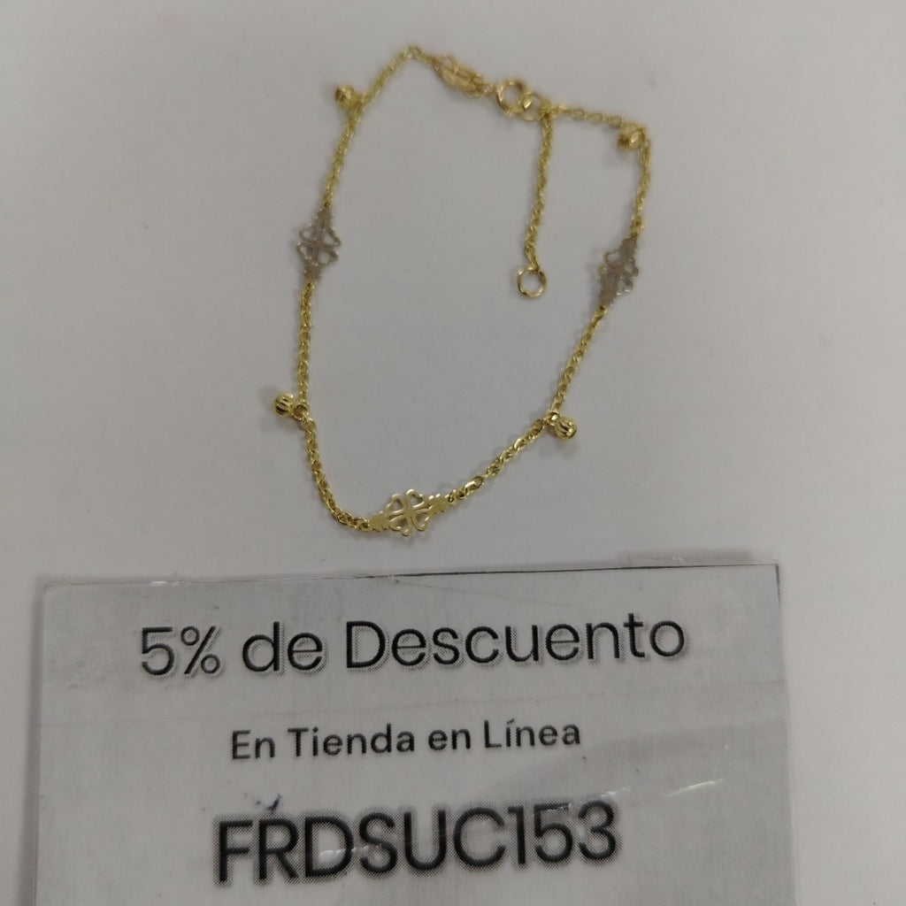 PULSERA ESPECIAL CON TREBOL 14K 18 CM 1.8 GR (NUEVO)