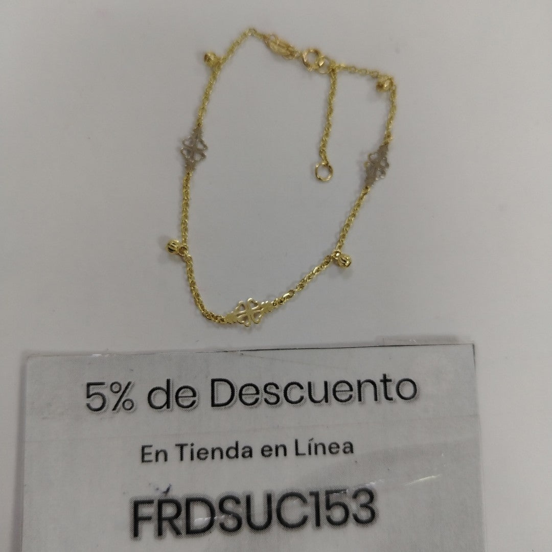 PULSERA ESPECIAL CON TREBOL 14K 18 CM 1.8 GR (NUEVO)