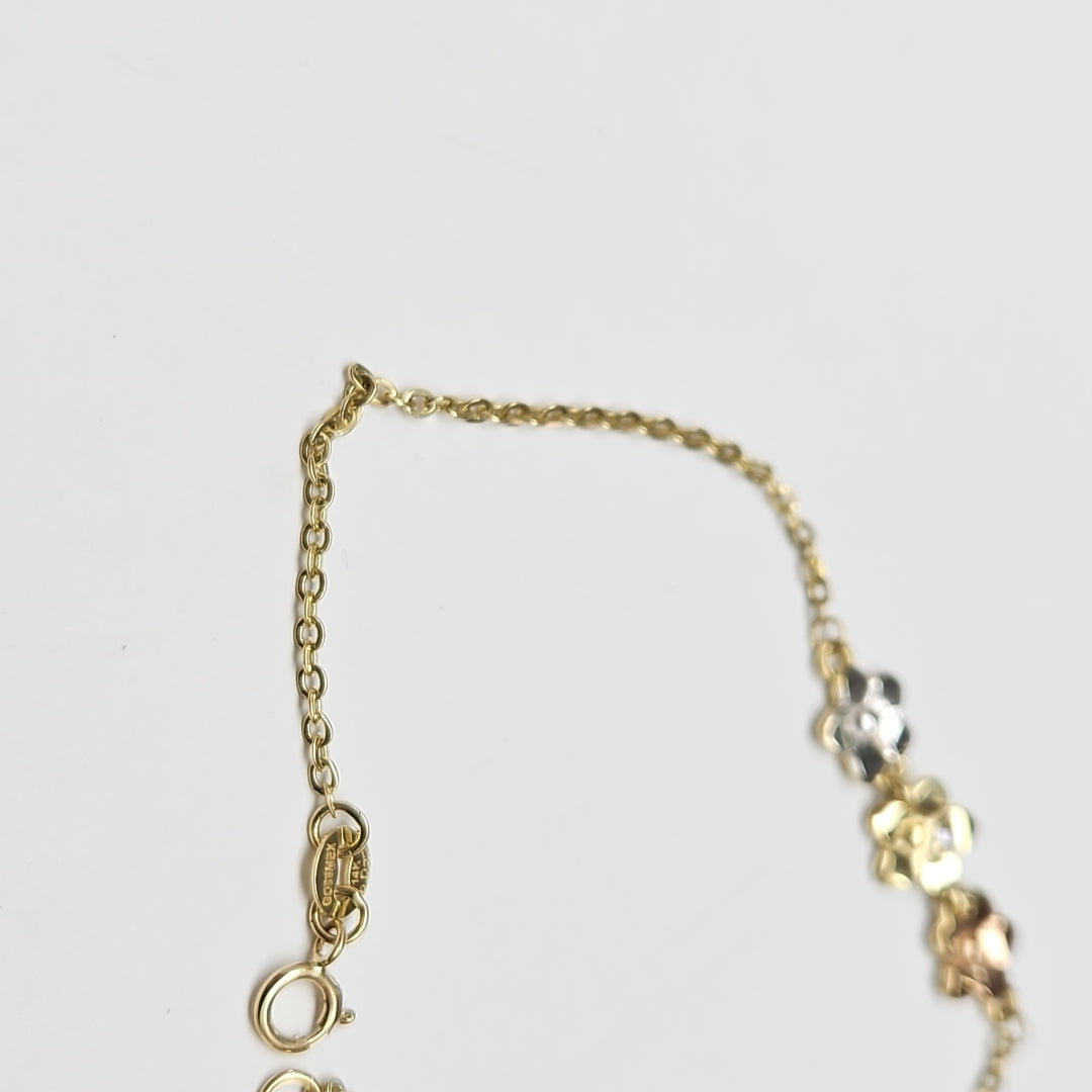 PULSERA TEJIDO ESPECIAL FIG FLORES 14K 18 CM 2.1 GR (NUEVO)