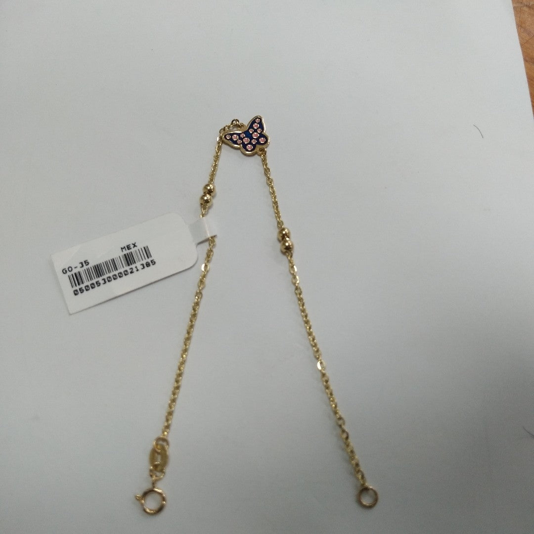 PULSERA TEJIDO ESPECIAL MARIPOSA CON ESMALTE 14K 18 CM 1.8 GR (NUEVO)