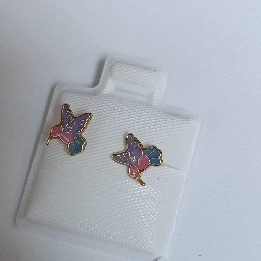 BROQUELES BROQUEL FIG COLIBRI ESMALTE ROSA 14K 0.2138 GR (NUEVO)