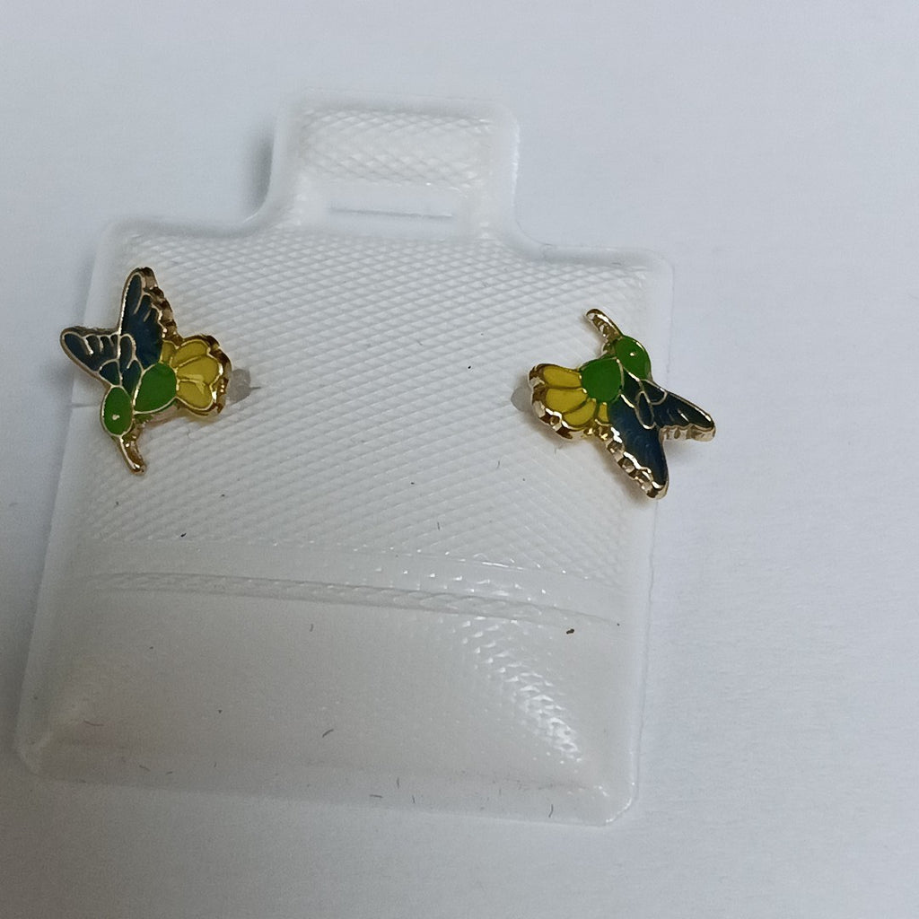 BROQUELES BROQUEL FIG COLIBRI ESMALTE VERDE 14K 0.2138 GR (NUEVO)