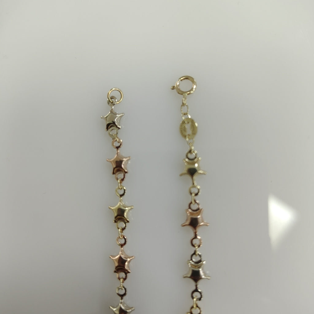 PULSERA TEJIDO ESPECIAL ESTRELLAS COMBINADAS 14K 18 CM 2.1 GR (NUEVO)