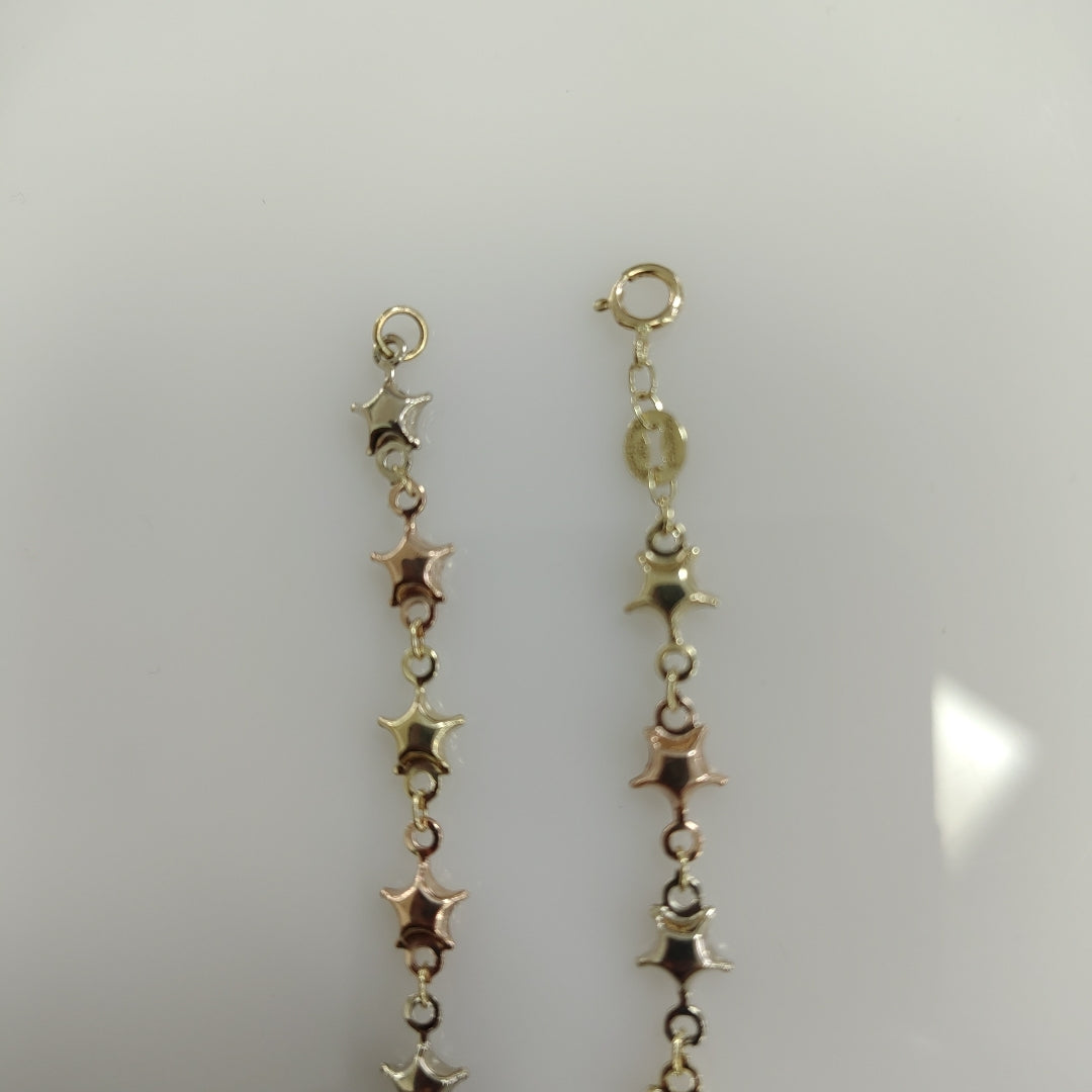PULSERA TEJIDO ESPECIAL ESTRELLAS COMBINADAS 14K 18 CM 2.1 GR (NUEVO)