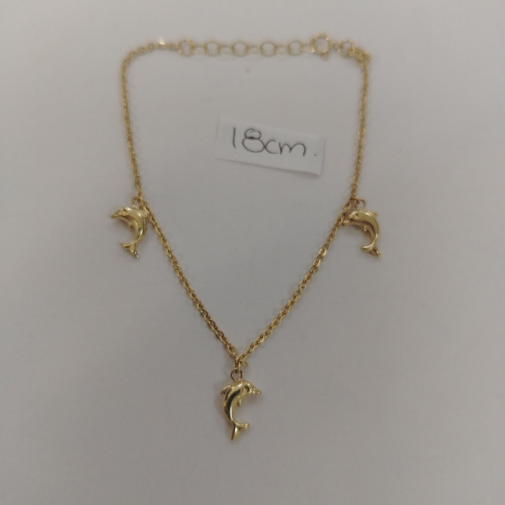 PULSERA ESPECIAL CON DIJES DELFINES 10K 18 CM 2 GR (NUEVO)