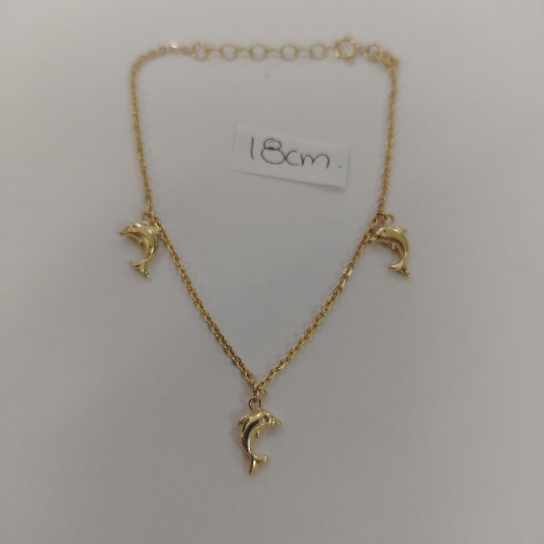 PULSERA ESPECIAL CON DIJES DELFINES 10K 18 CM 2 GR (NUEVO)