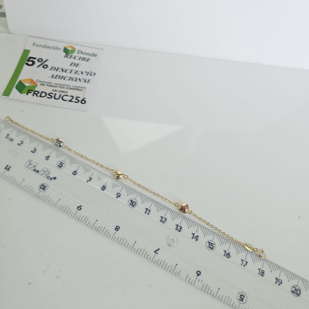 PULSERA ESP CON CORAZONES COMBINADOS 14K 18 CM 1.6 GR (NUEVO)