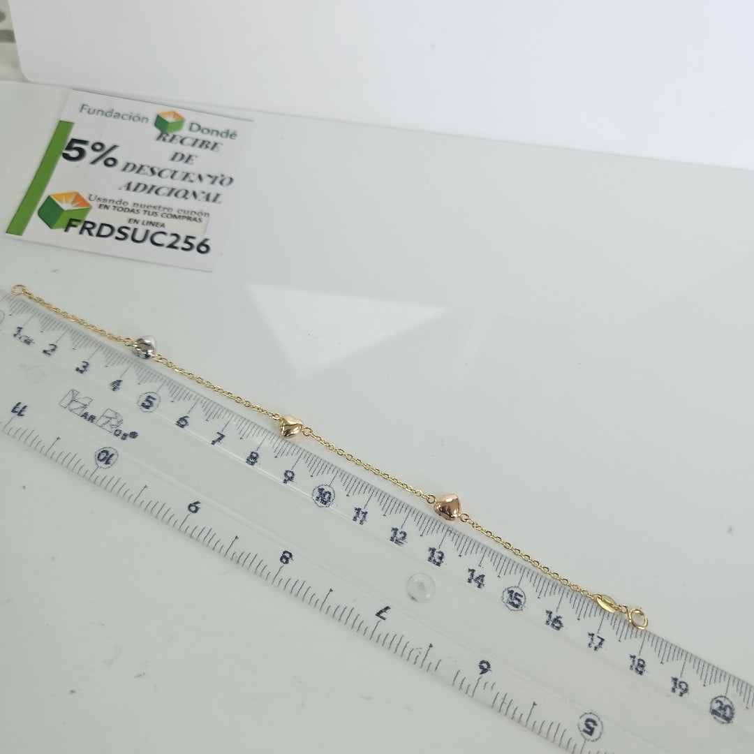 PULSERA ESP CON CORAZONES COMBINADOS 14K 18 CM 1.6 GR (NUEVO)