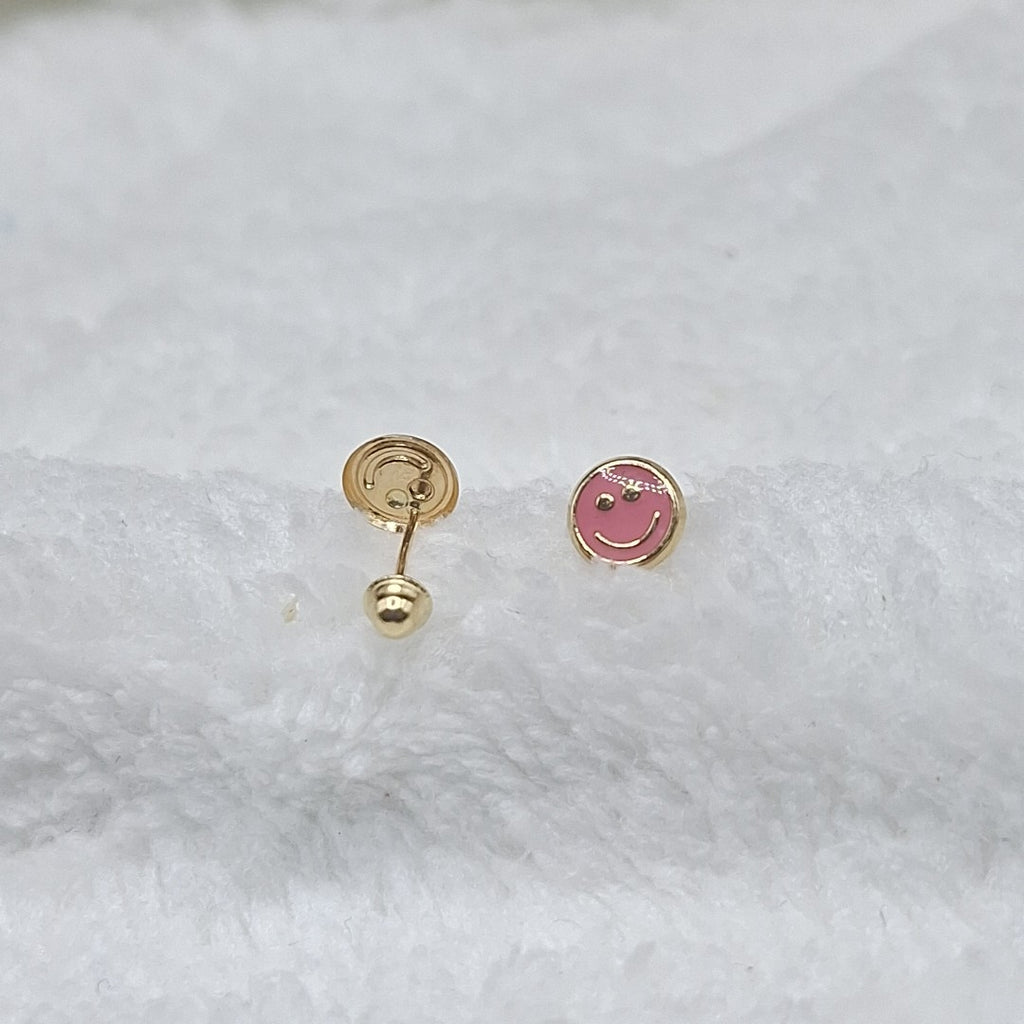 BROQUELES BROQUEL FIG SONRISA ESMALTE ROSA 14K 0.1696 GR (NUEVO)