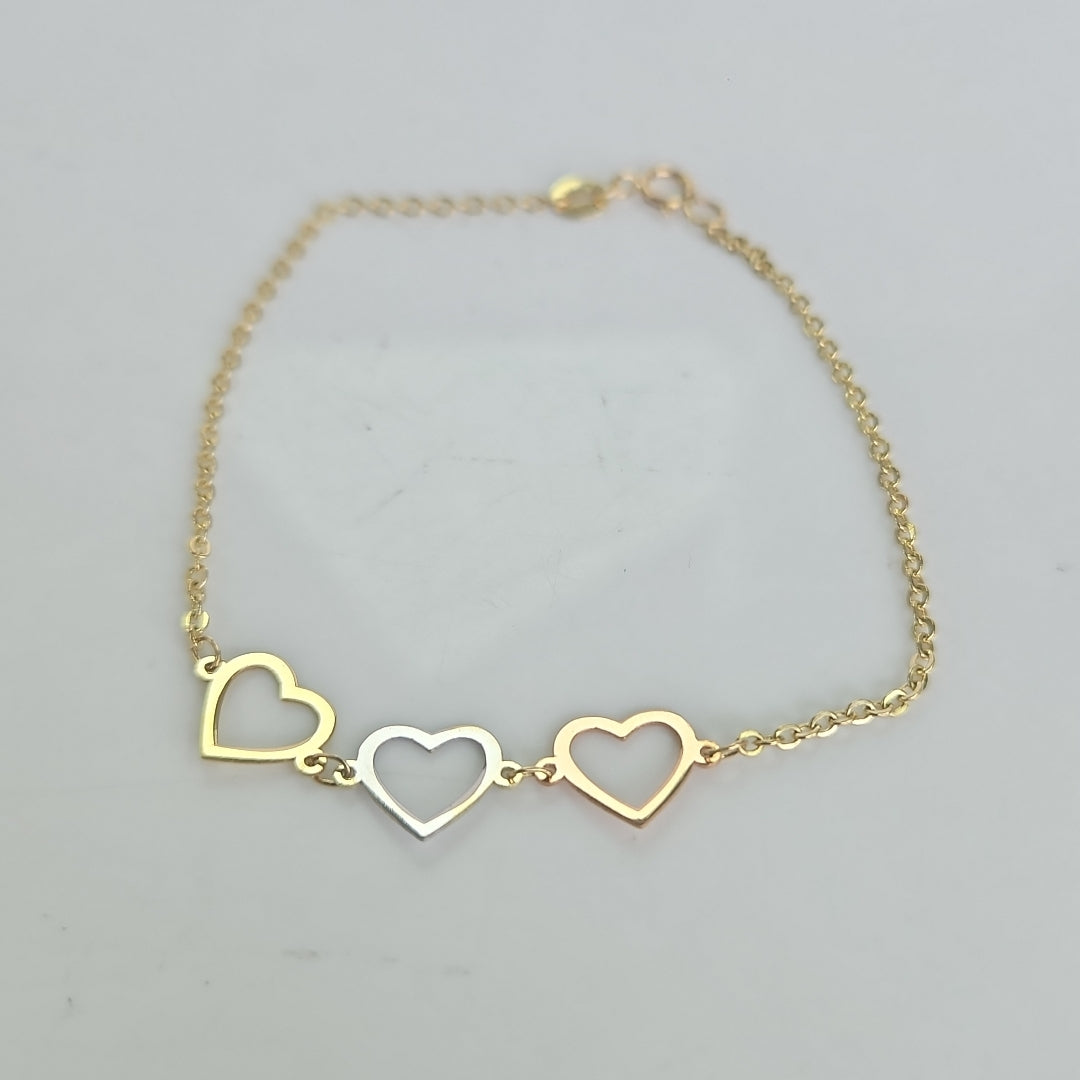 PULSERA ESPECIAL CON CORAZONES 14K 18 CM 1.4 GR (NUEVO)