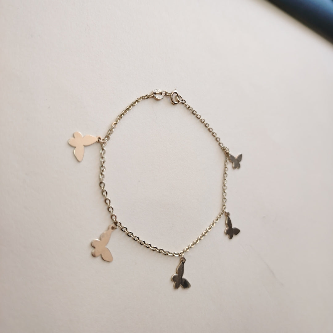 PULSERA ESPECIAL CON MARIPOSAS 14K 18 CM 2.1 GR (NUEVO)