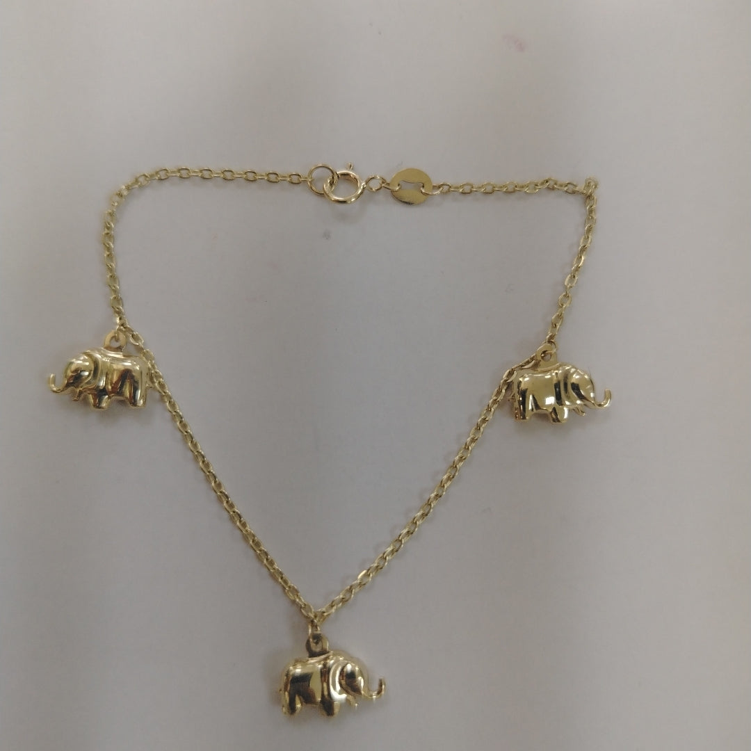 PULSERA ESPECIAL CON DIJES ELEFANTES 10K 18 CM 2.1 GR (NUEVO)