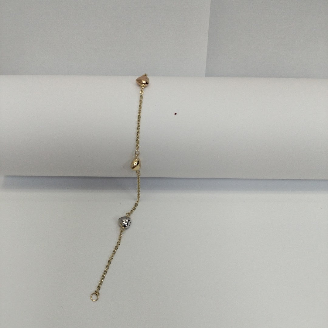 PULSERA ESP CON CORAZONES COMBINADOS 14K 18 CM 1.6 GR (NUEVO)