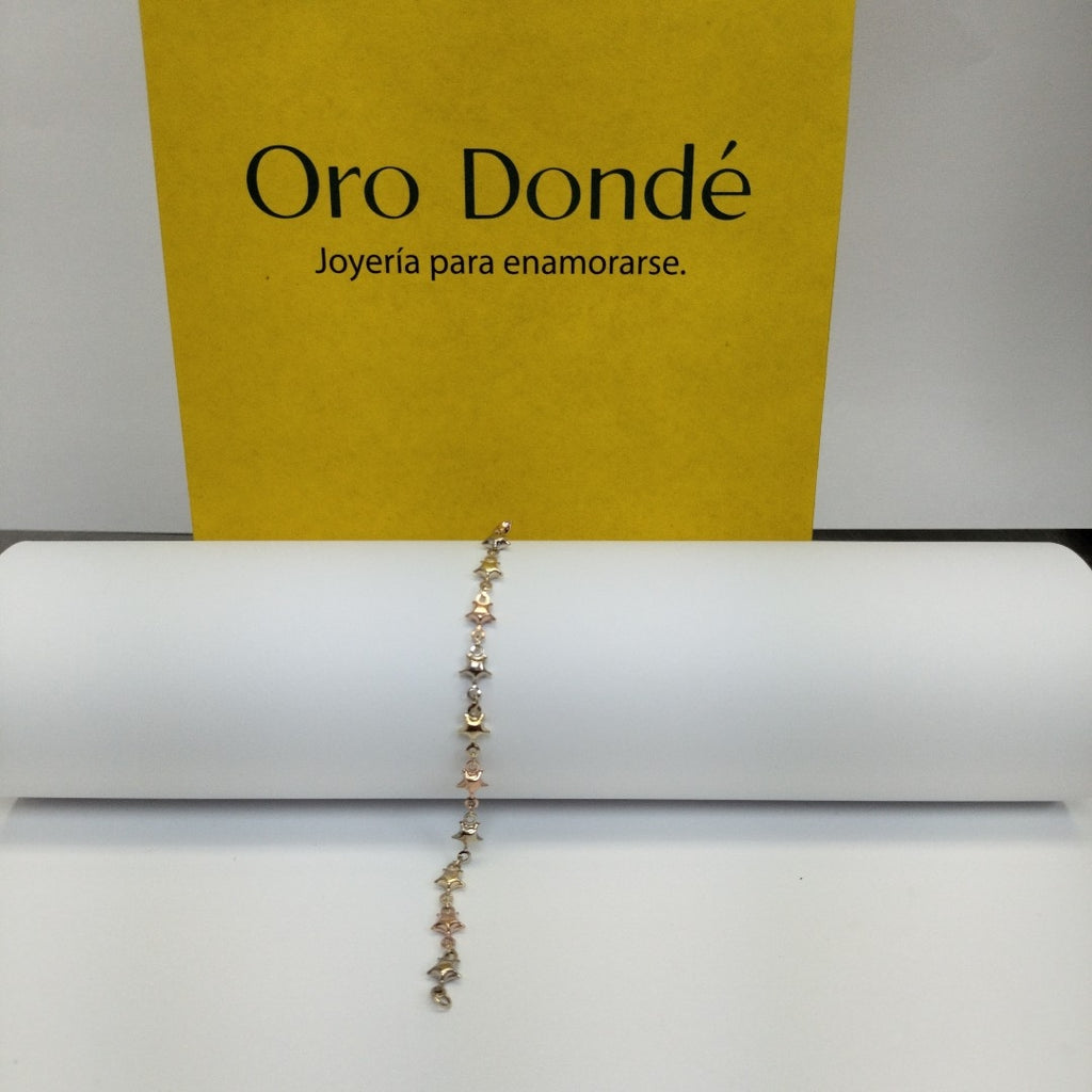 PULSERA TEJIDO ESPECIAL ESTRELLAS COMBINADAS 14K 18 CM 2.3 GR (NUEVO)