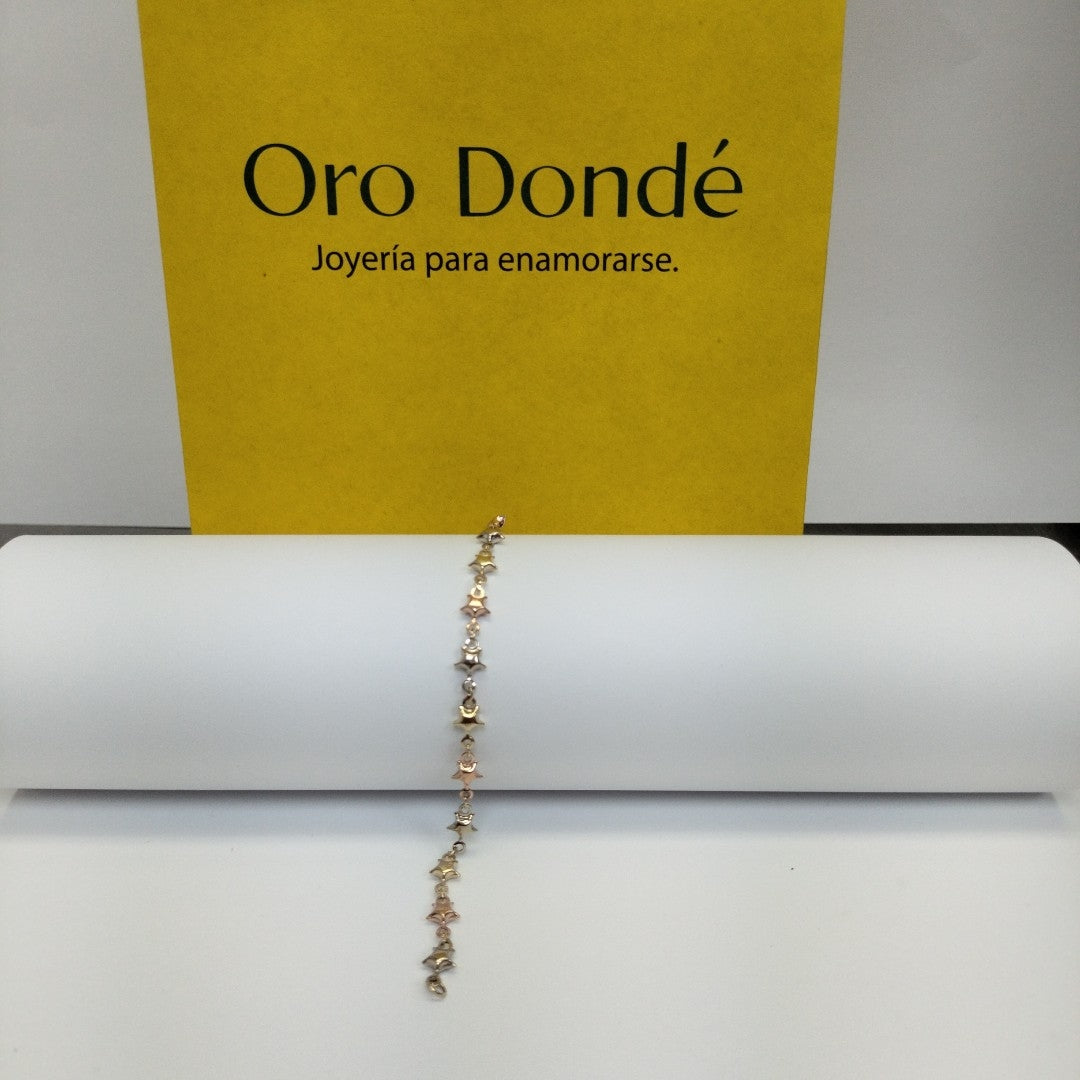 PULSERA TEJIDO ESPECIAL ESTRELLAS COMBINADAS 14K 18 CM 2.3 GR (NUEVO)