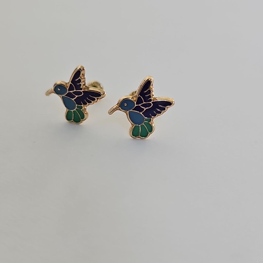 BROQUELES BROQUEL FIG COLIBRI ESMALTE AZUL 14K 0.2138 GR (NUEVO)