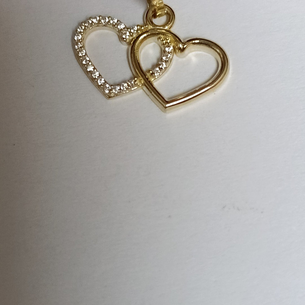DIJE TEJIDO DOS CORAZONES CON CIRCONIAS 14K 1.4 GR (NUEVO)