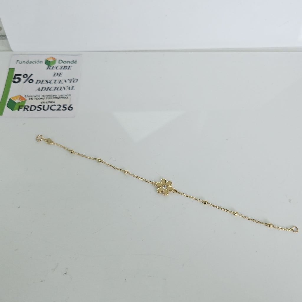 PULSERA TEJIDO ESPECIAL FLOR CON CIRCONIA 14K 18 CM 2.5 GR (NUEVO)