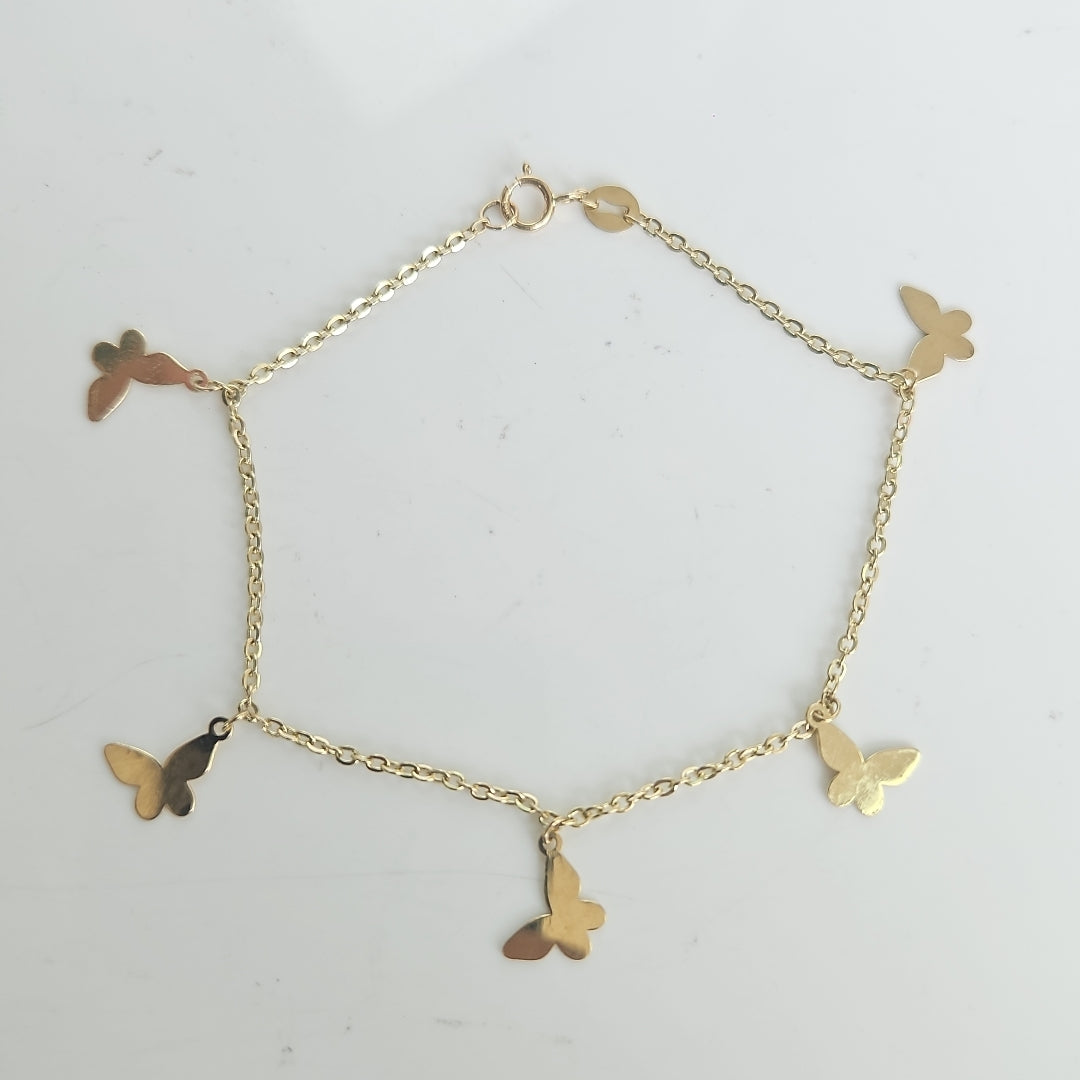 PULSERA ESPECIAL CON MARIPOSAS 14K 18 CM 2.1 GR (NUEVO)
