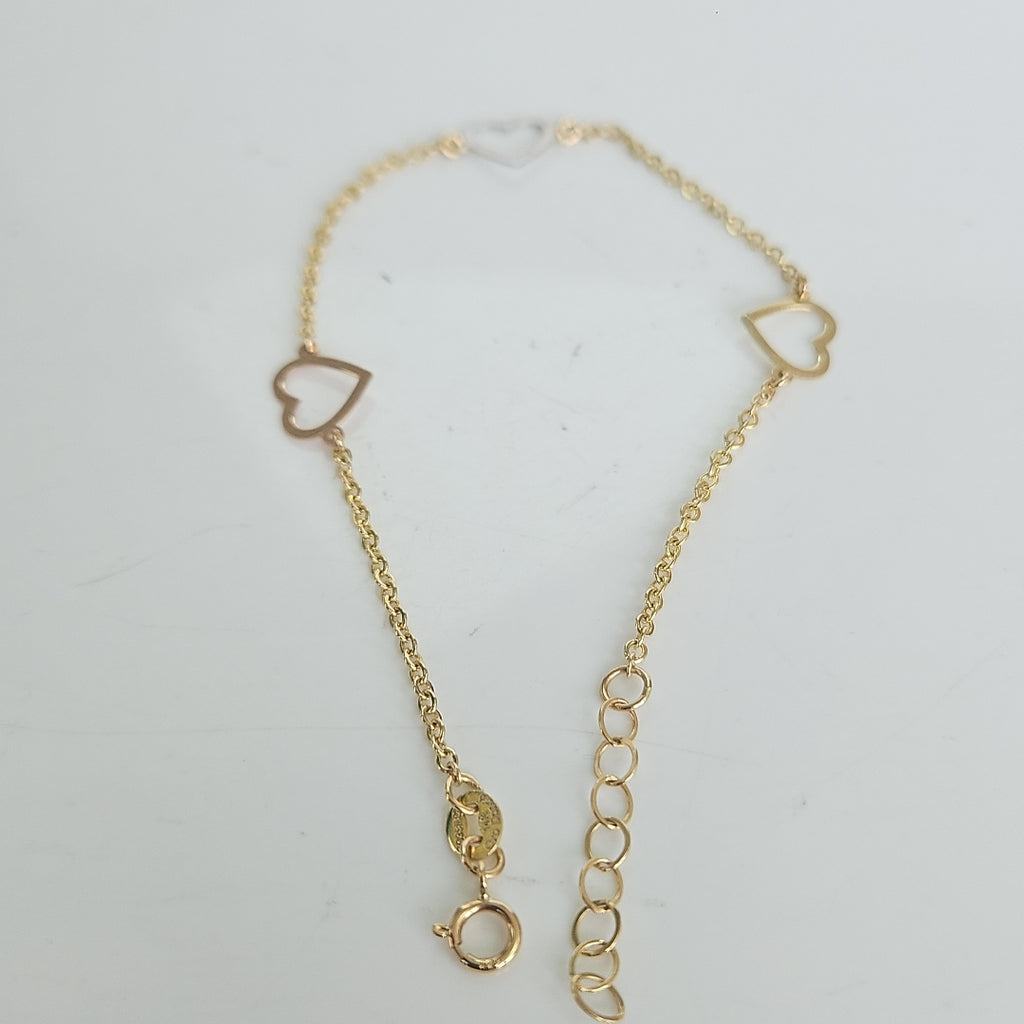 PULSERA ESPECIAL CON CORAZONES CONBINADOS 14K 18 CM 1.7 GR (NUEVO)