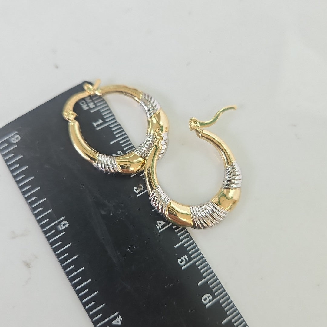 ARETES ARRACADAS HUECAS COMBINADAS 14K 2.6 GR (NUEVO)