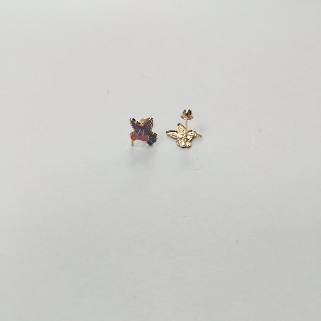 BROQUELES BROQUEL FIG COLIBRI ESMALTE ROSA 14K 0.2138 GR (NUEVO)