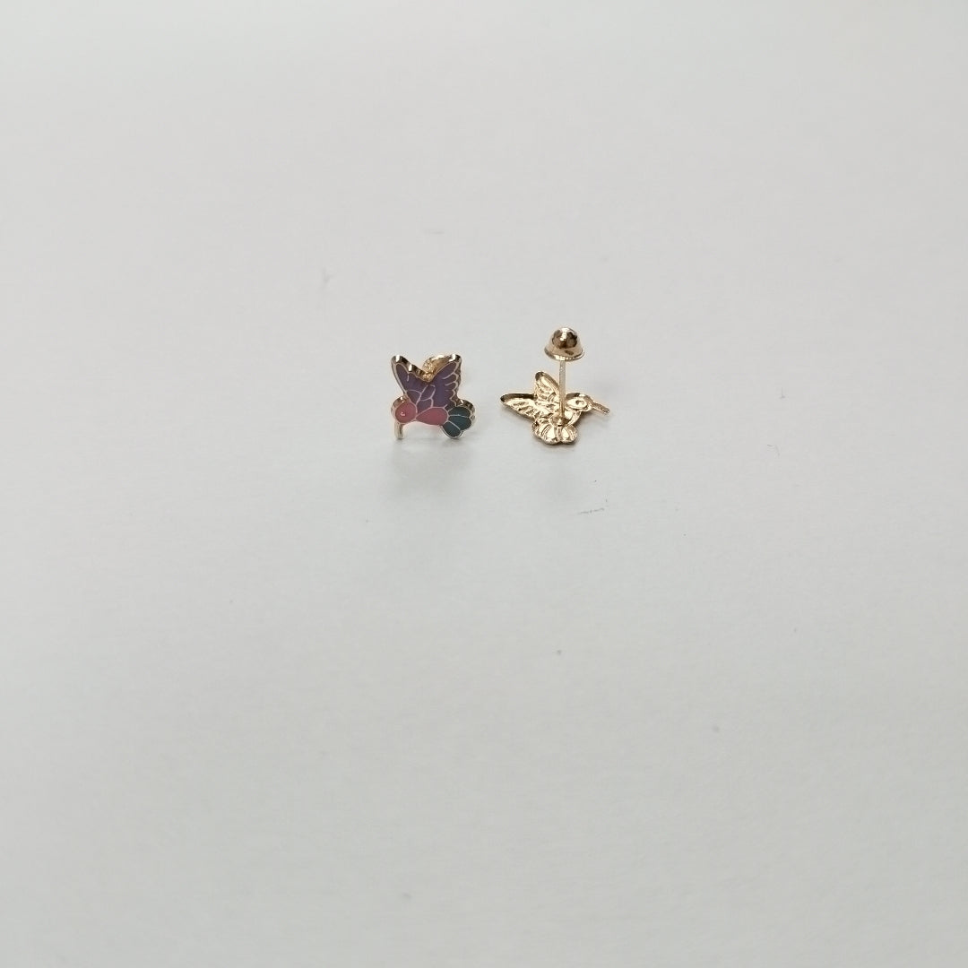 BROQUELES BROQUEL FIG COLIBRI ESMALTE ROSA 14K 0.2138 GR (NUEVO)