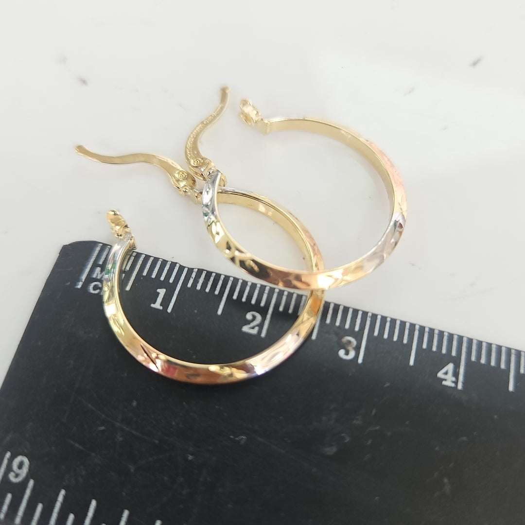 ARETES TEJIDO ARRACADAS BISELADAS COMBINADAS 14K 1.4 GR (NUEVO)