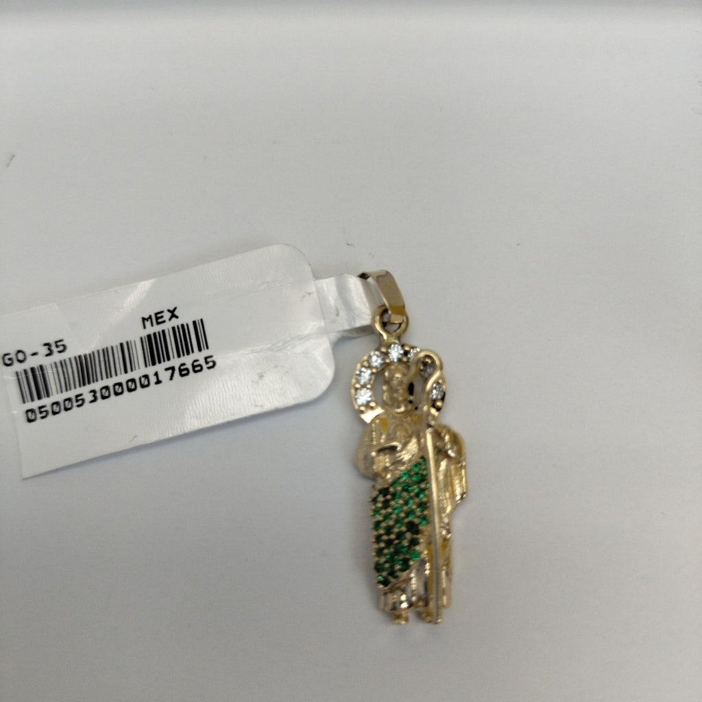 DIJE SAN JUDAS CON PIEDRAS DE COLOR 14K 1.7 GR (NUEVO)