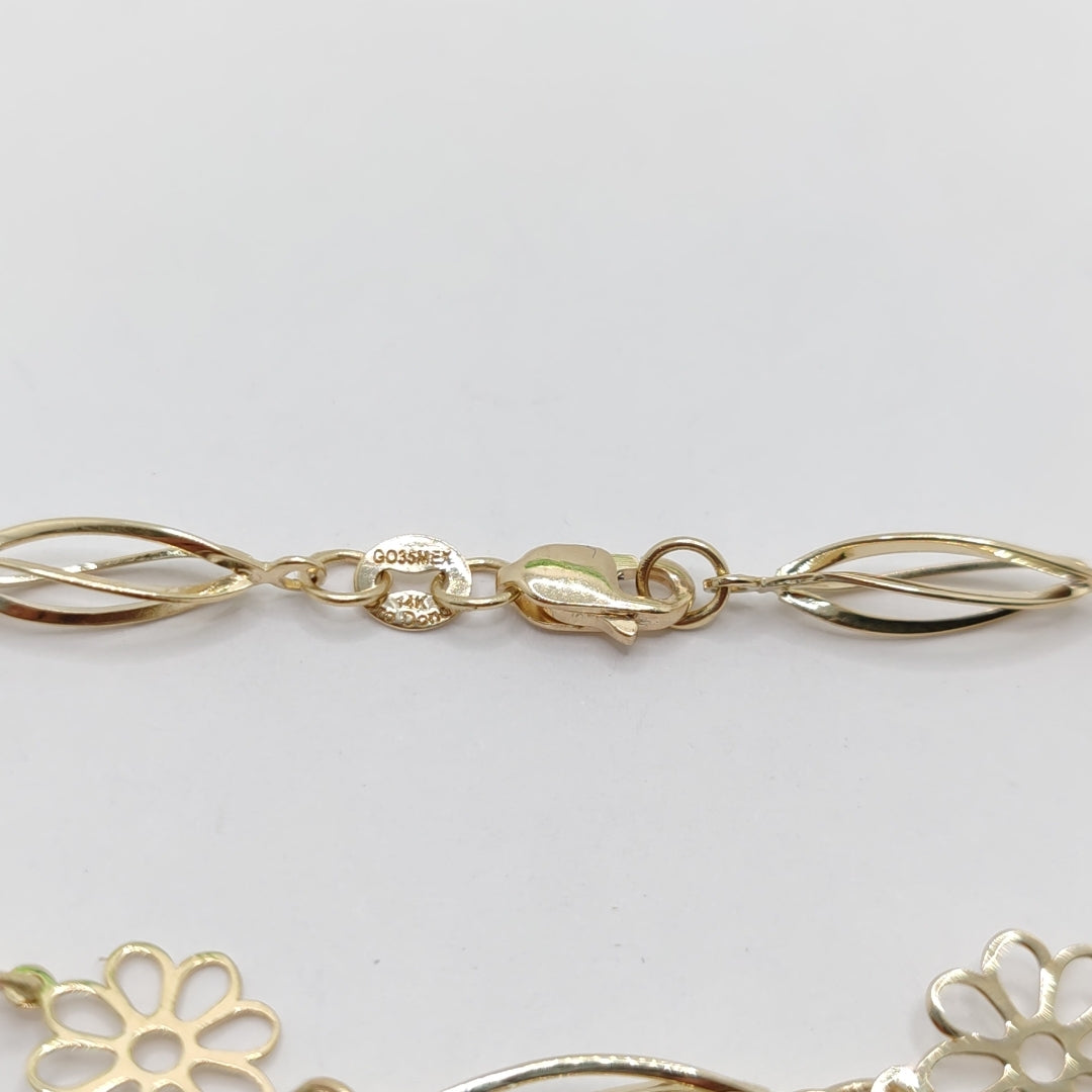 PULSERA ESPECIAL CON FLORES 14K 18 CM 2.6 GR (NUEVO)