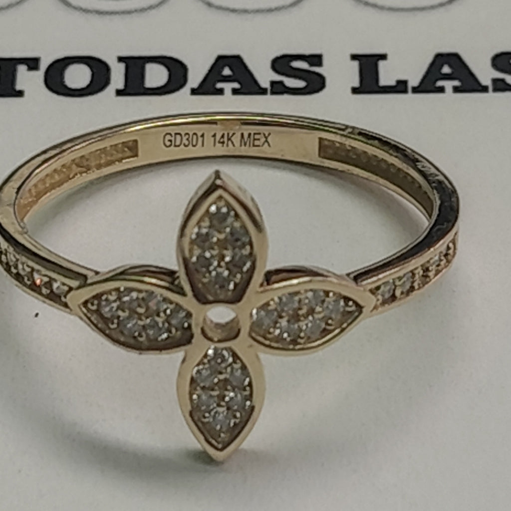 ANILLO ANILLITO FLOR C CIRCONIAS 14K 8 TALLA 1.9 GR (NUEVO)