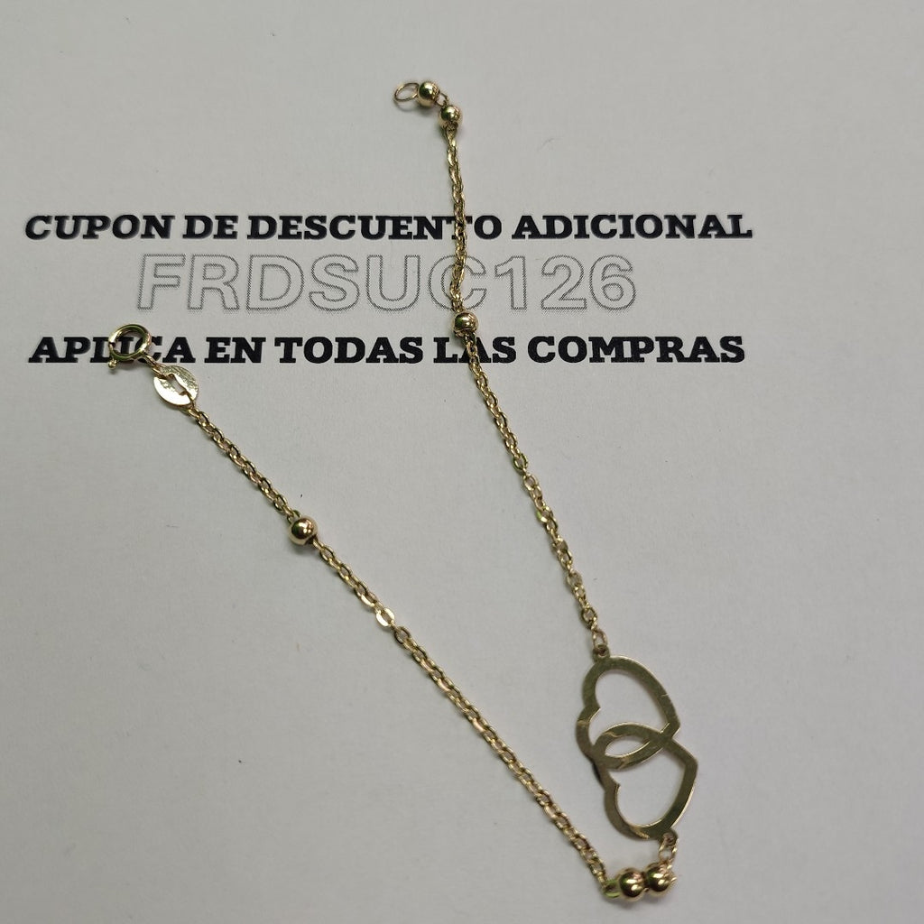 PULSERA TEJIDO ESPECIAL C CORAZONES 14K 18 CM 1.7 GR (NUEVO)
