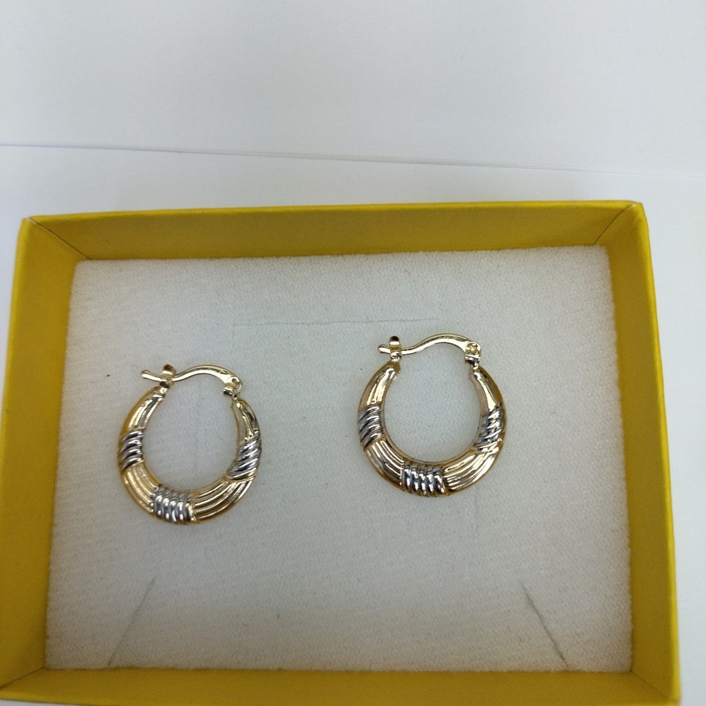 ARETES TEJIDO ARRACADAS COMBINADAS HUECAS 14K 1.9 GR (NUEVO)
