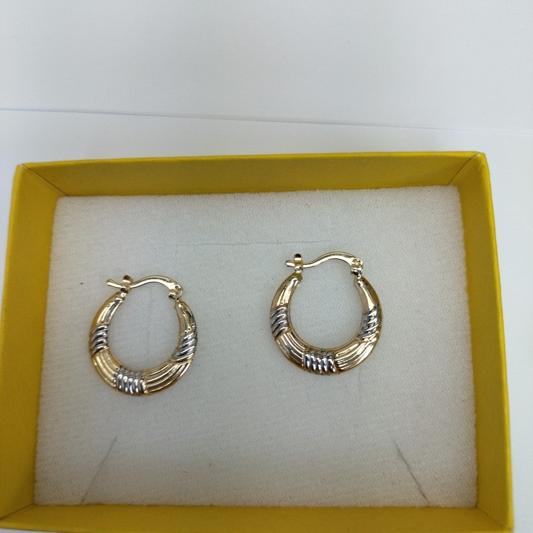 ARETES TEJIDO ARRACADAS COMBINADAS HUECAS 14K 1.9 GR (NUEVO)