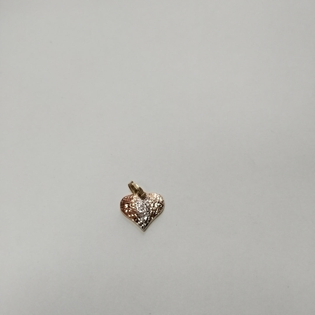 DIJE TEJIDO CORAZON LABRADO COMBINADO 14K 1.2 GR (NUEVO)