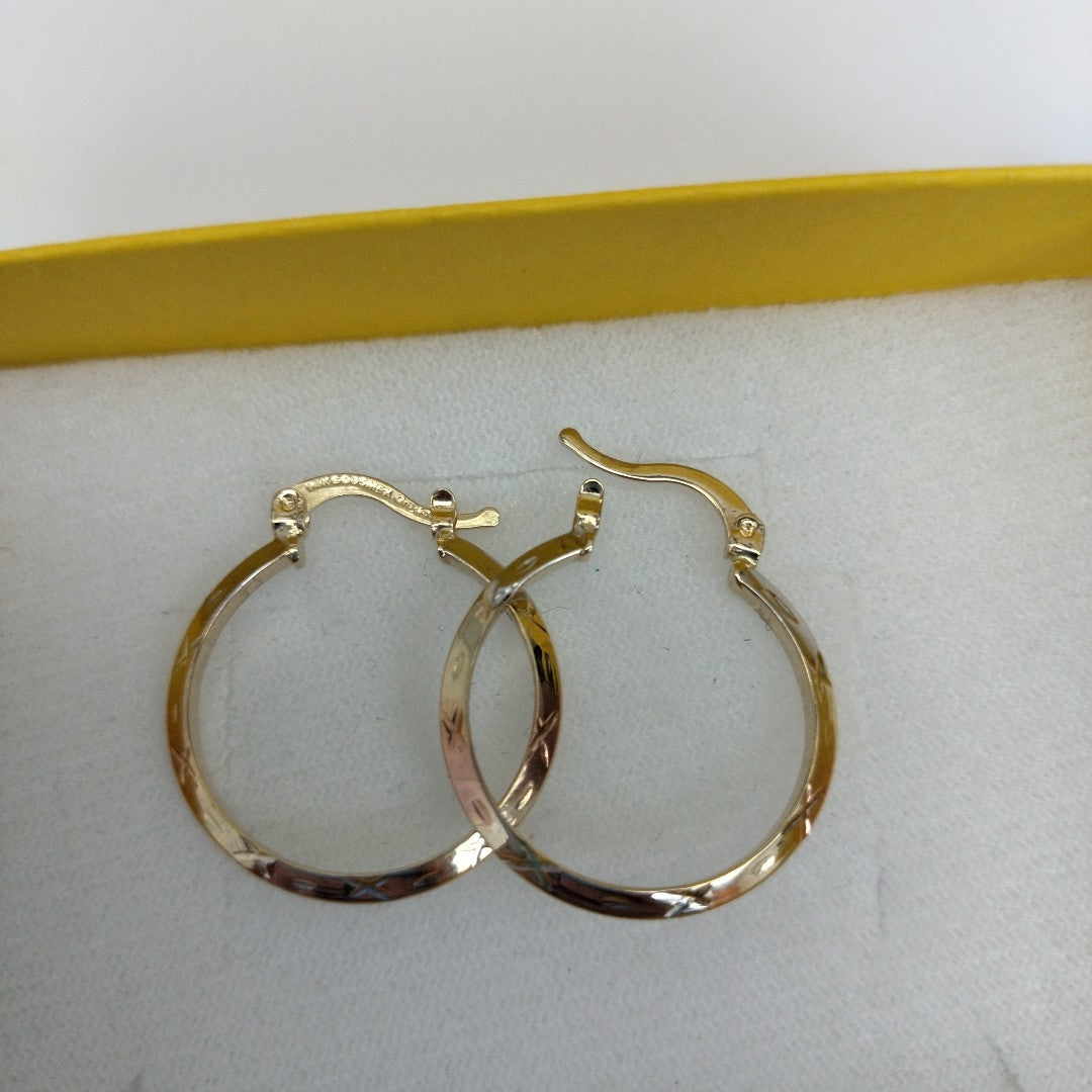 ARETES TEJIDO ARRACADAS BISELADAS COMBINADAS 14K 1.3 GR (NUEVO)