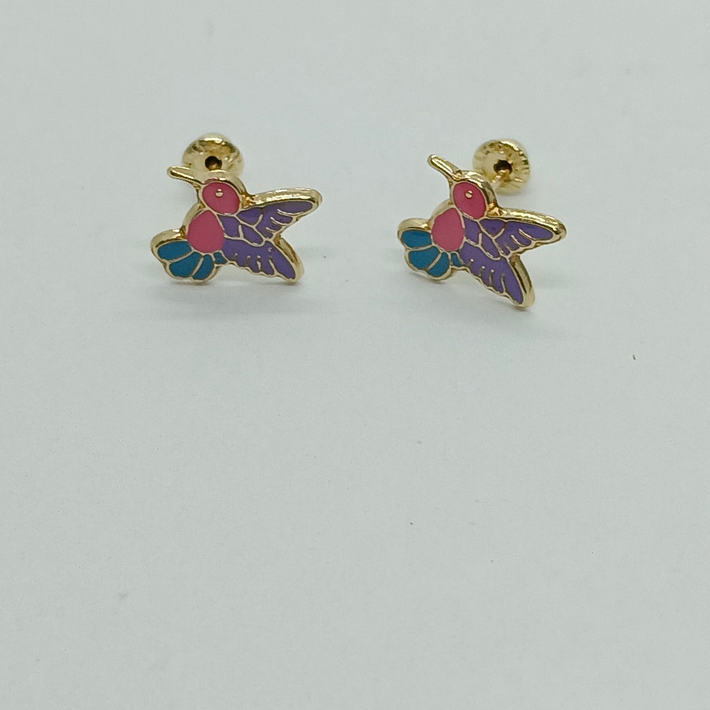BROQUELES BROQUEL FIG COLIBRI ESMALTE ROSA 14K 0.2138 GR (NUEVO)