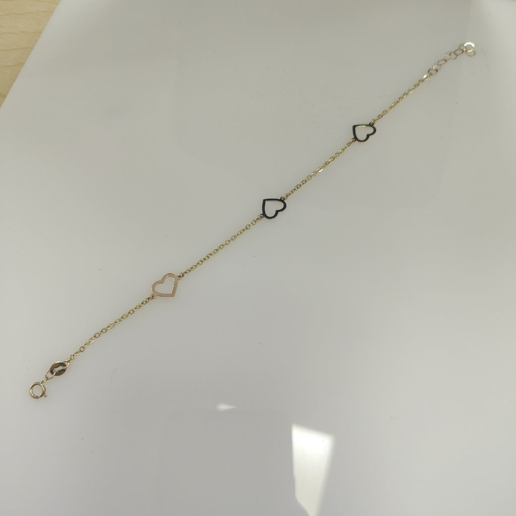 PULSERA ESPECIAL CON CORAZONES CONBINADOS 14K 18 CM 1.7 GR (NUEVO)