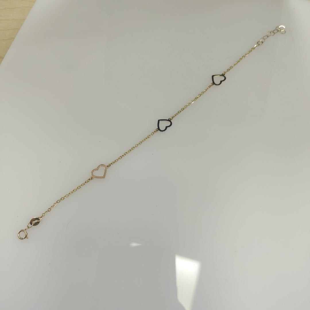PULSERA ESPECIAL CON CORAZONES CONBINADOS 14K 18 CM 1.7 GR (NUEVO)