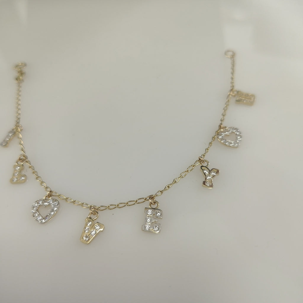 PULSERA ESPECIAL CON DIJES Y CIRCONIAS 14K 18 CM 3.4 GR (NUEVO)