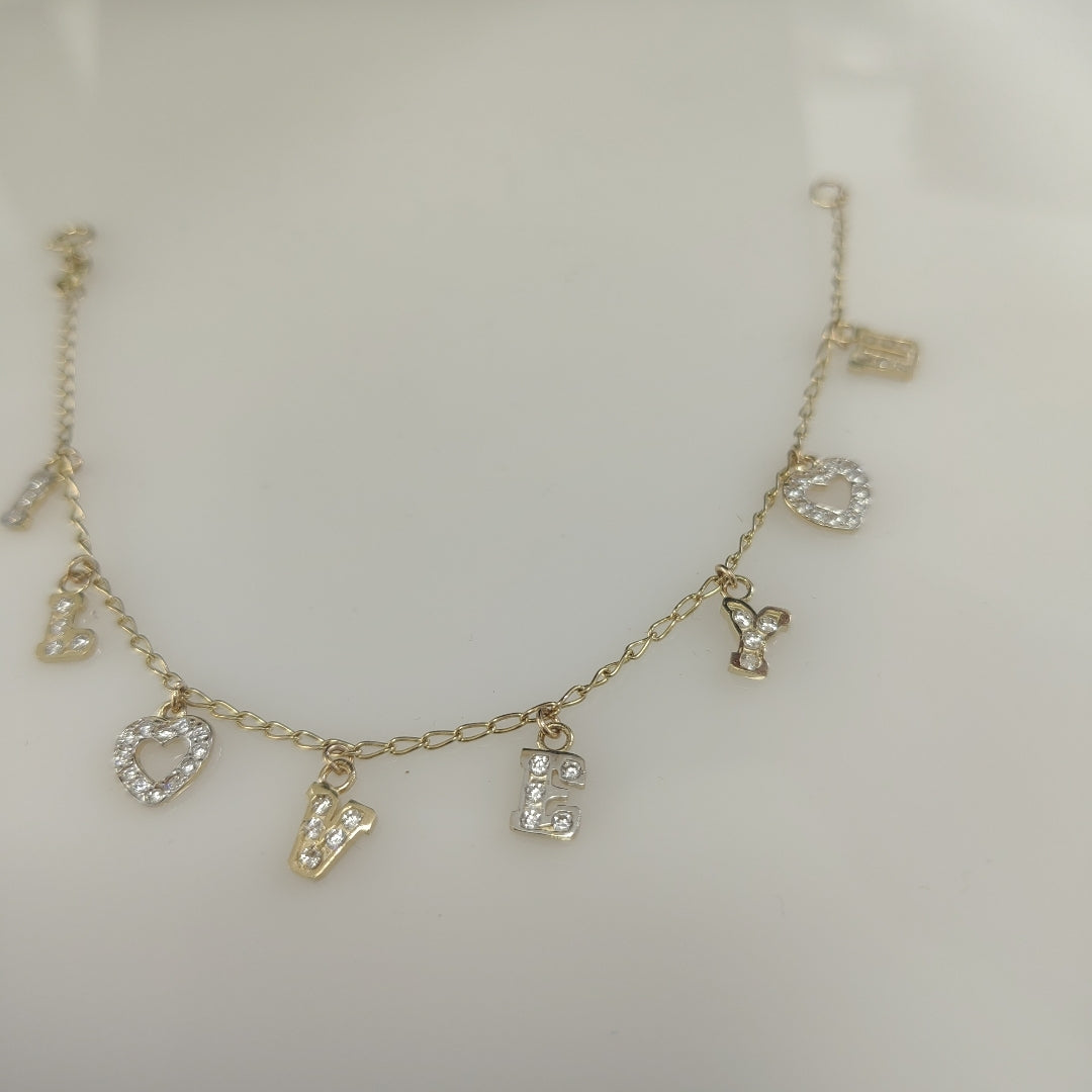 PULSERA ESPECIAL CON DIJES Y CIRCONIAS 14K 18 CM 3.4 GR (NUEVO)