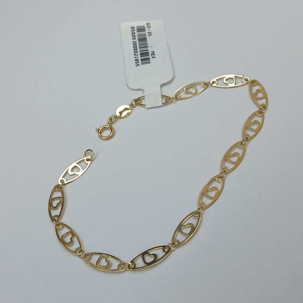 PULSERA TEJIDO ESPECIAL CON CORAZON 14K 18 CM 1.3 GR (NUEVO)