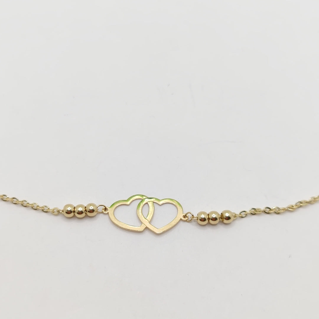 PULSERA TEJIDO ESPECIAL C CORAZONES 14K 18 CM 1.7 GR (NUEVO)