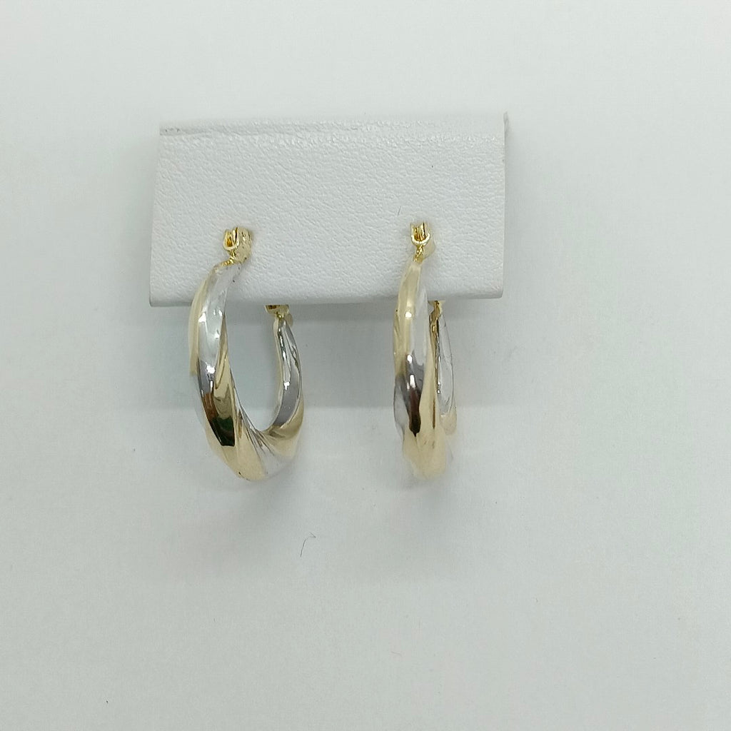 ARETES TEJIDO ARRACADA TRENZADA COMBINADA 14K 1.8 GR (NUEVO)