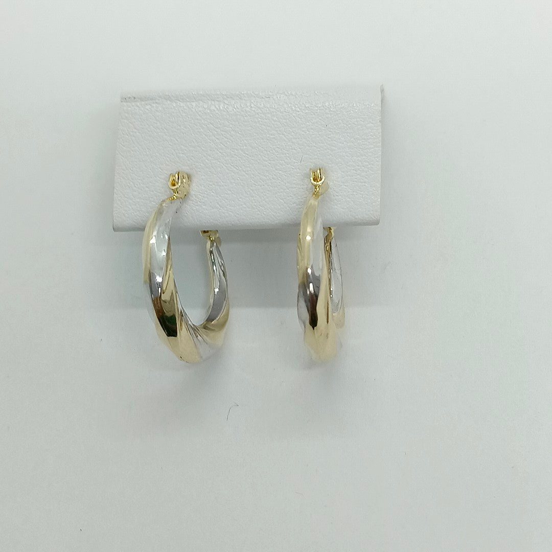 ARETES TEJIDO ARRACADA TRENZADA COMBINADA 14K 1.8 GR (NUEVO)