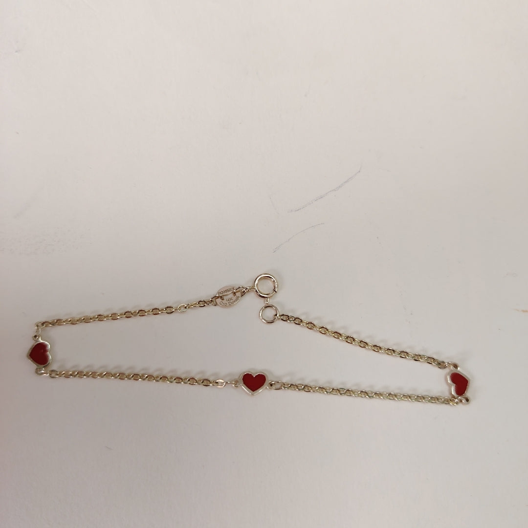 PULSERA ESPECIAL CON CORAZONES 14K 18 CM 1.4 GR (NUEVO)
