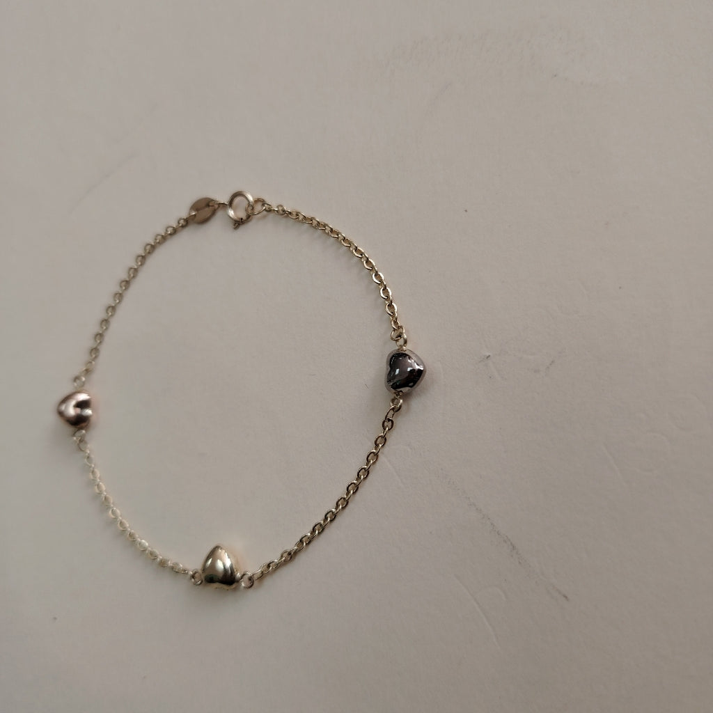 PULSERA ESP CON CORAZONES COMBINADOS 14K 18 CM 1.6 GR (NUEVO)
