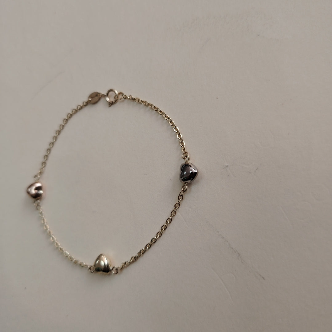 PULSERA ESP CON CORAZONES COMBINADOS 14K 18 CM 1.6 GR (NUEVO)