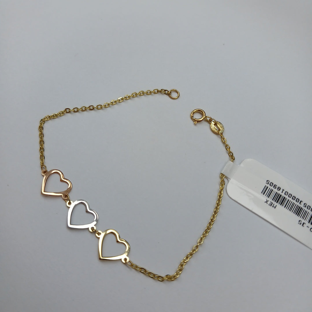 PULSERA ESPECIAL CON CORAZONES 14K 18 CM 1.3 GR (NUEVO)
